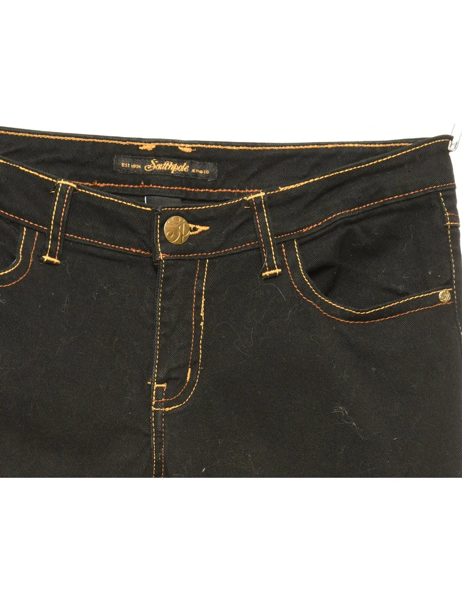 Black Zip Front Straight Fit Jeans - W34 L31