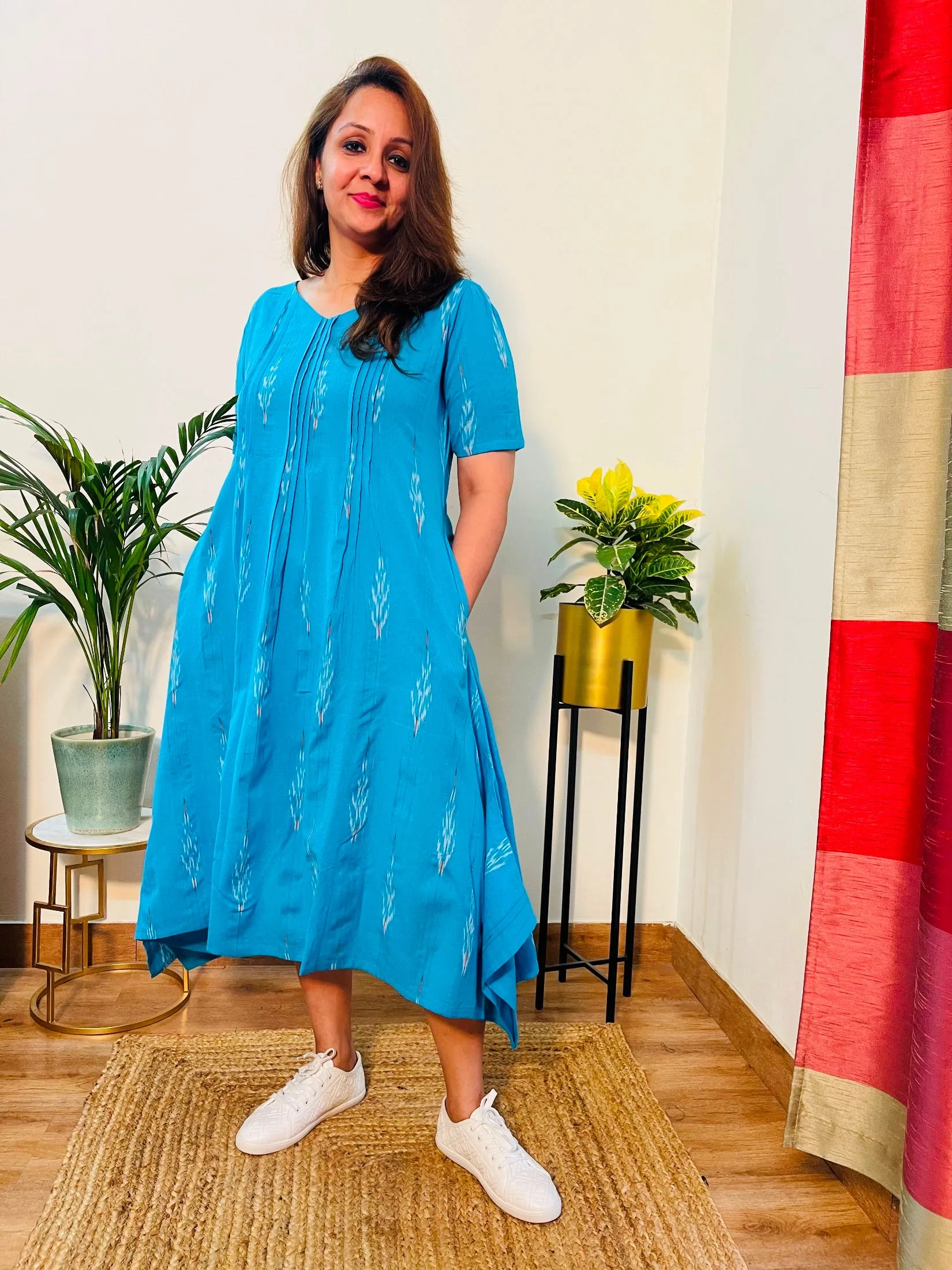 Blue Ikat Cotton Dress