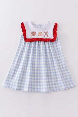 Blue plaid baseball embroidery dress