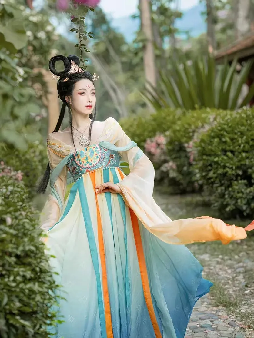 BlueDail Dunhuang Feitian Style Embroidery Hanfu Clothing Inspired by the Dunhuang Murals(5PCS)