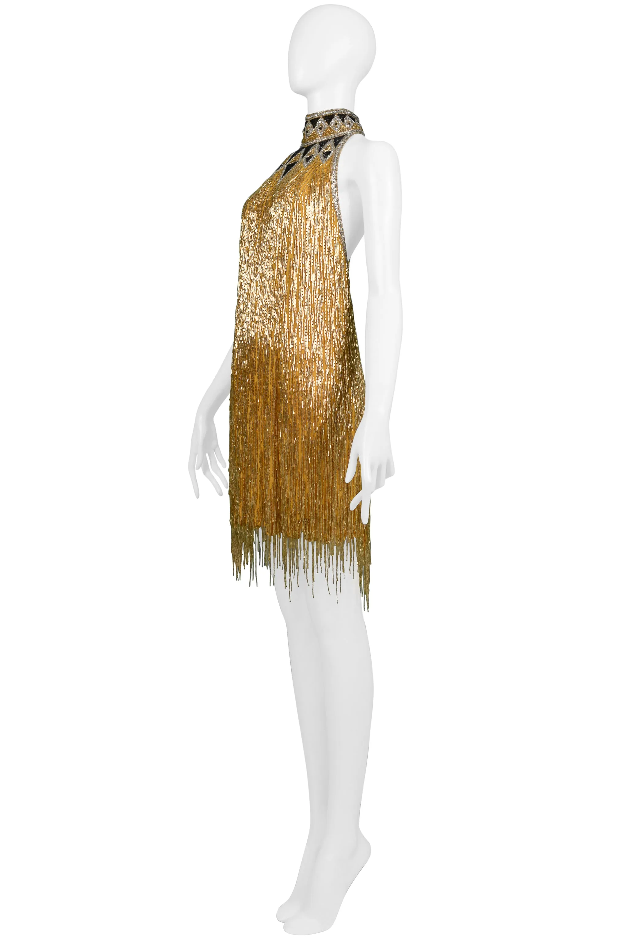 BOB MACKIE GOLD & BLACK DECO INSPIRED BEADED DRESS 1980S