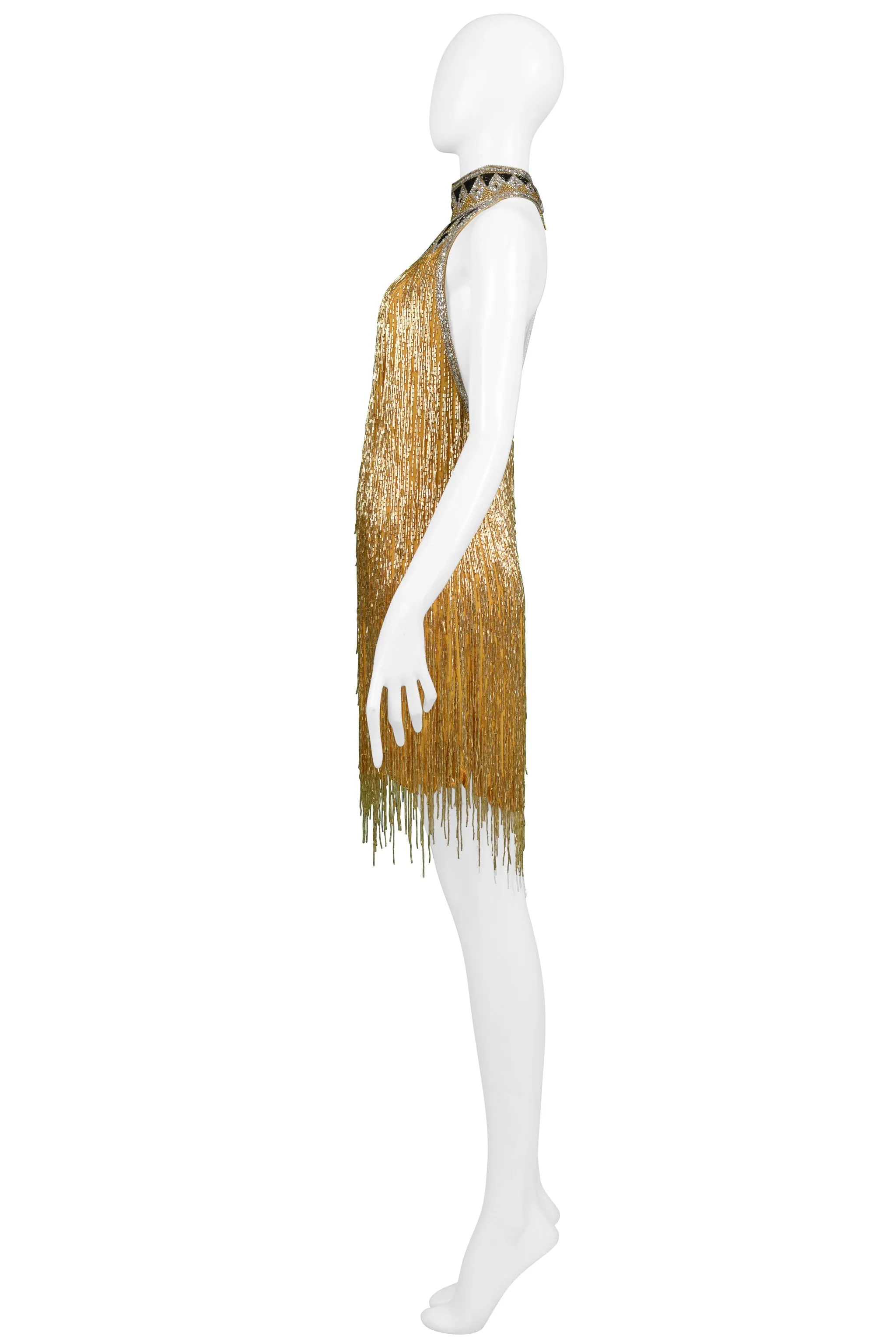 BOB MACKIE GOLD & BLACK DECO INSPIRED BEADED DRESS 1980S