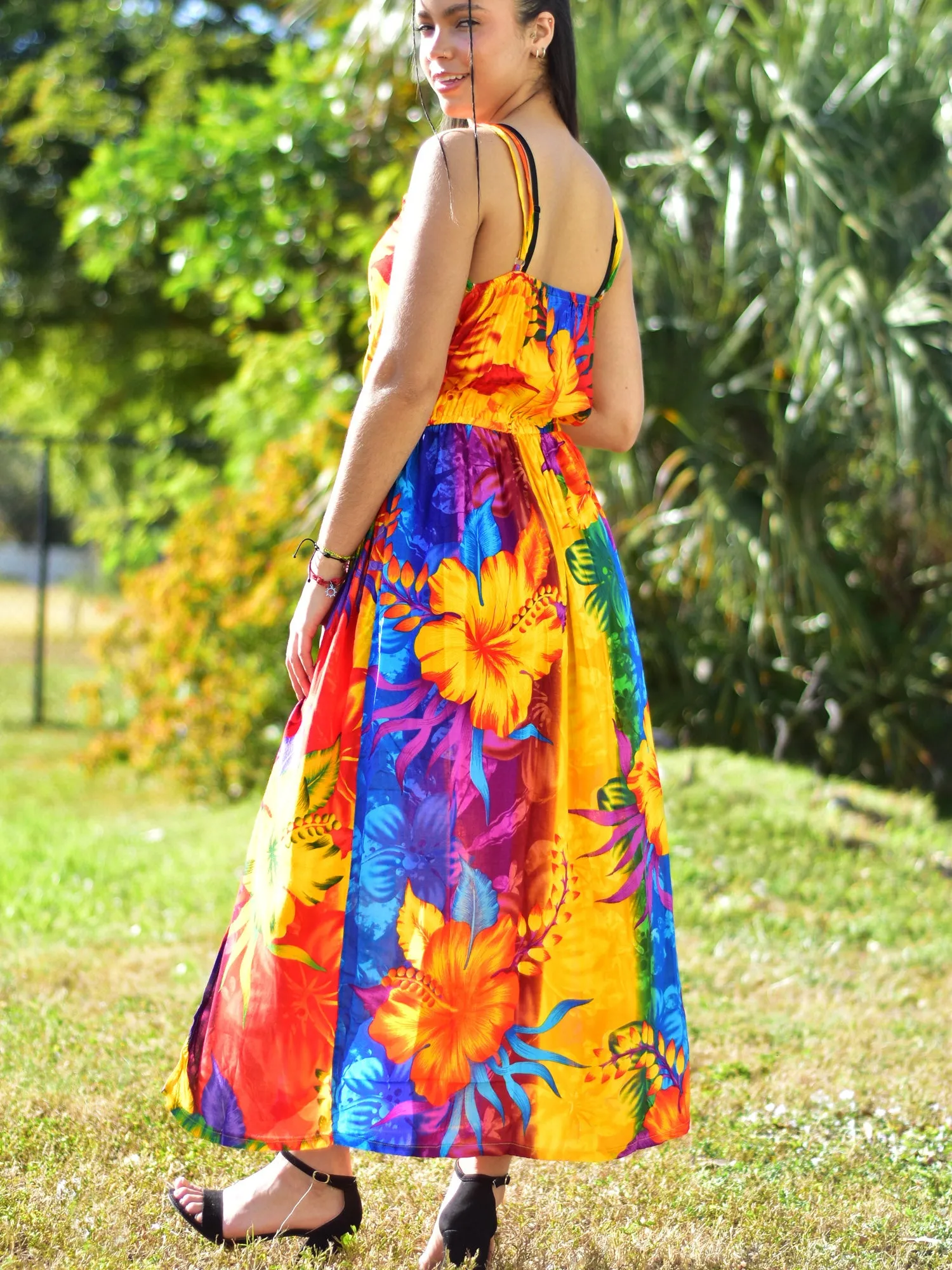 Boho Bright Floral Wrapped V-neck Sleeveless Cami Tank Long Dress Muna