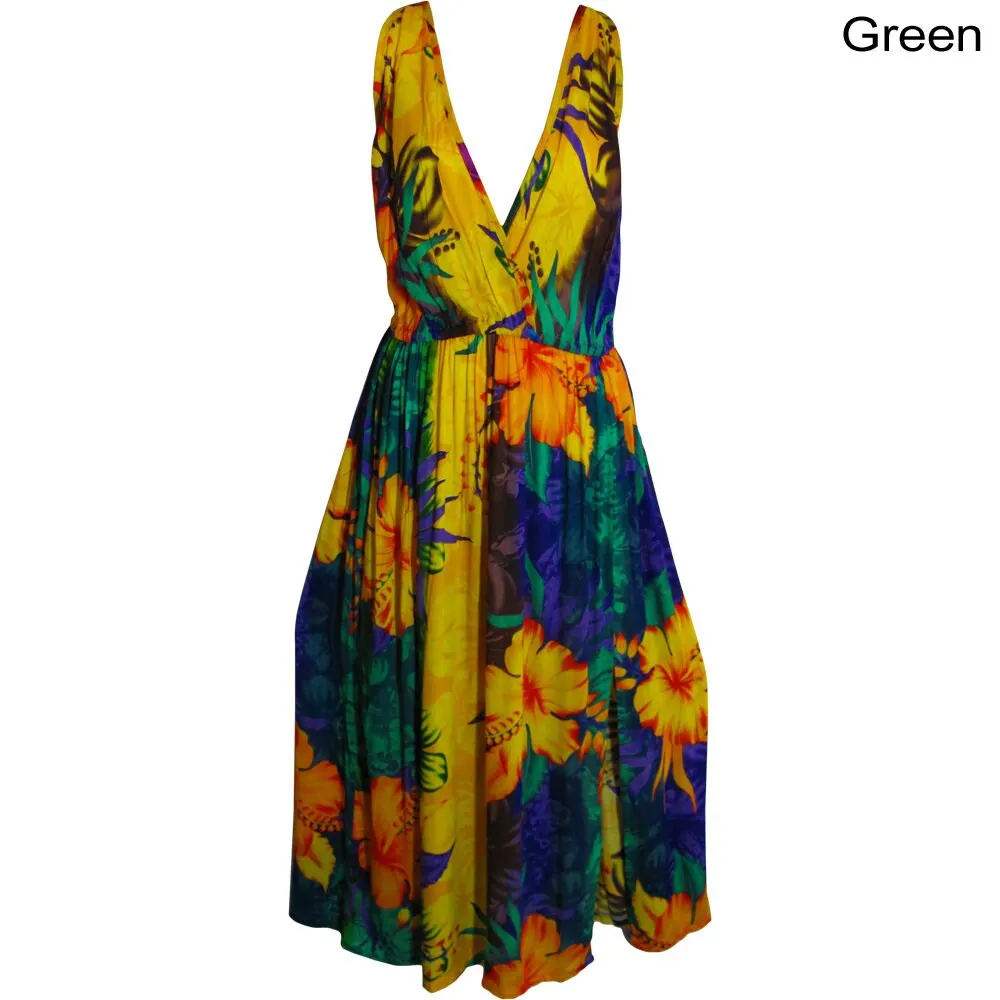 Boho Bright Floral Wrapped V-neck Sleeveless Cami Tank Long Dress Muna