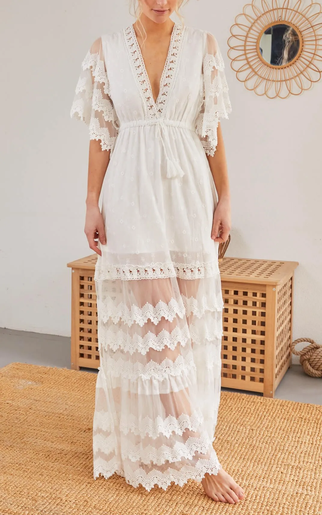 Boho V Neck Layered Lace Dress