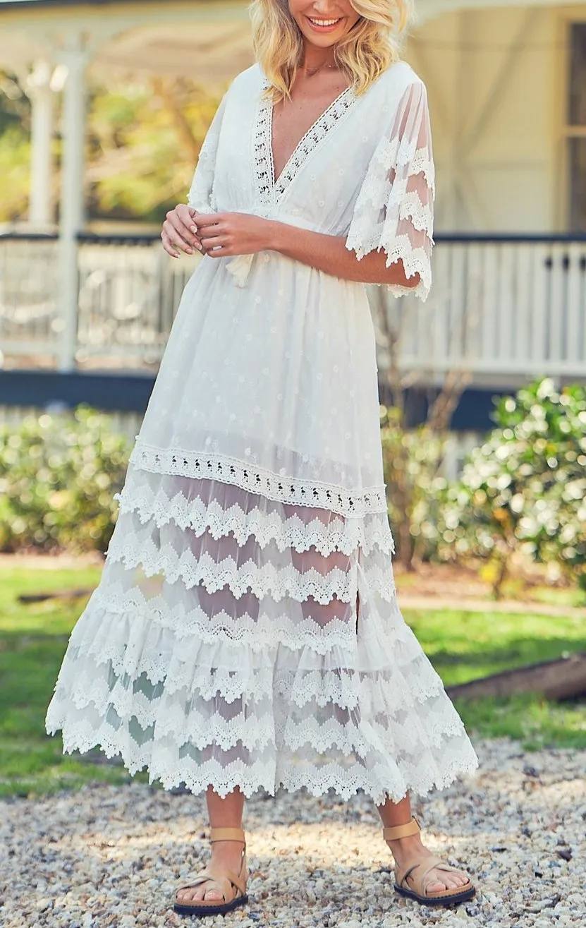 Boho V Neck Layered Lace Dress