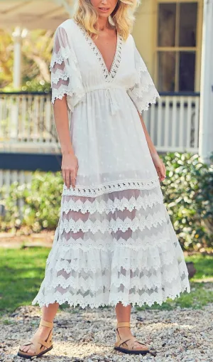 Boho V Neck Layered Lace Dress