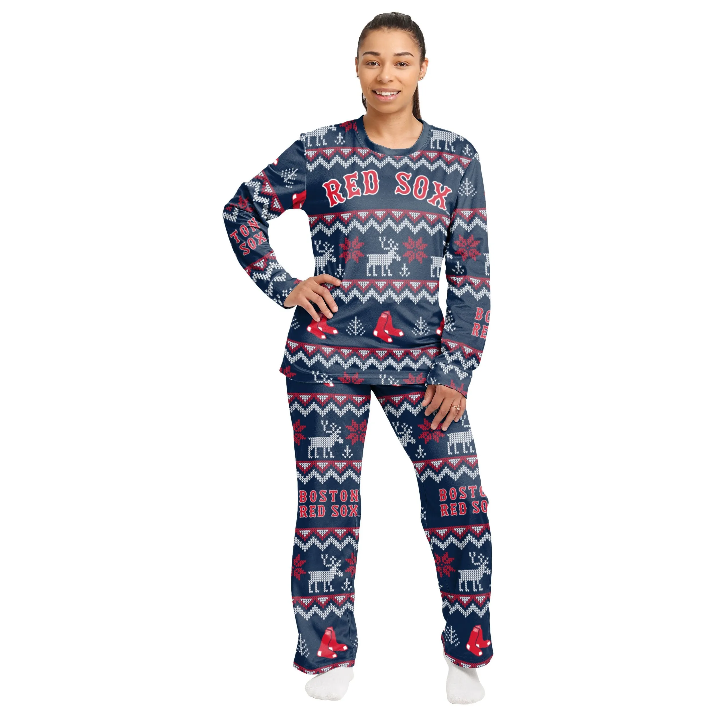 Boston Red Sox MLB Ugly Pattern Family Holiday Pajamas