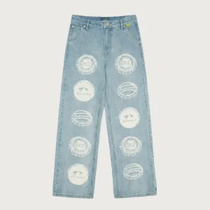 Bottle Cap Pattern Denim Pants