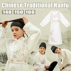 Boys' Hanfu Male Dress - Traditional White Embroidered Costume