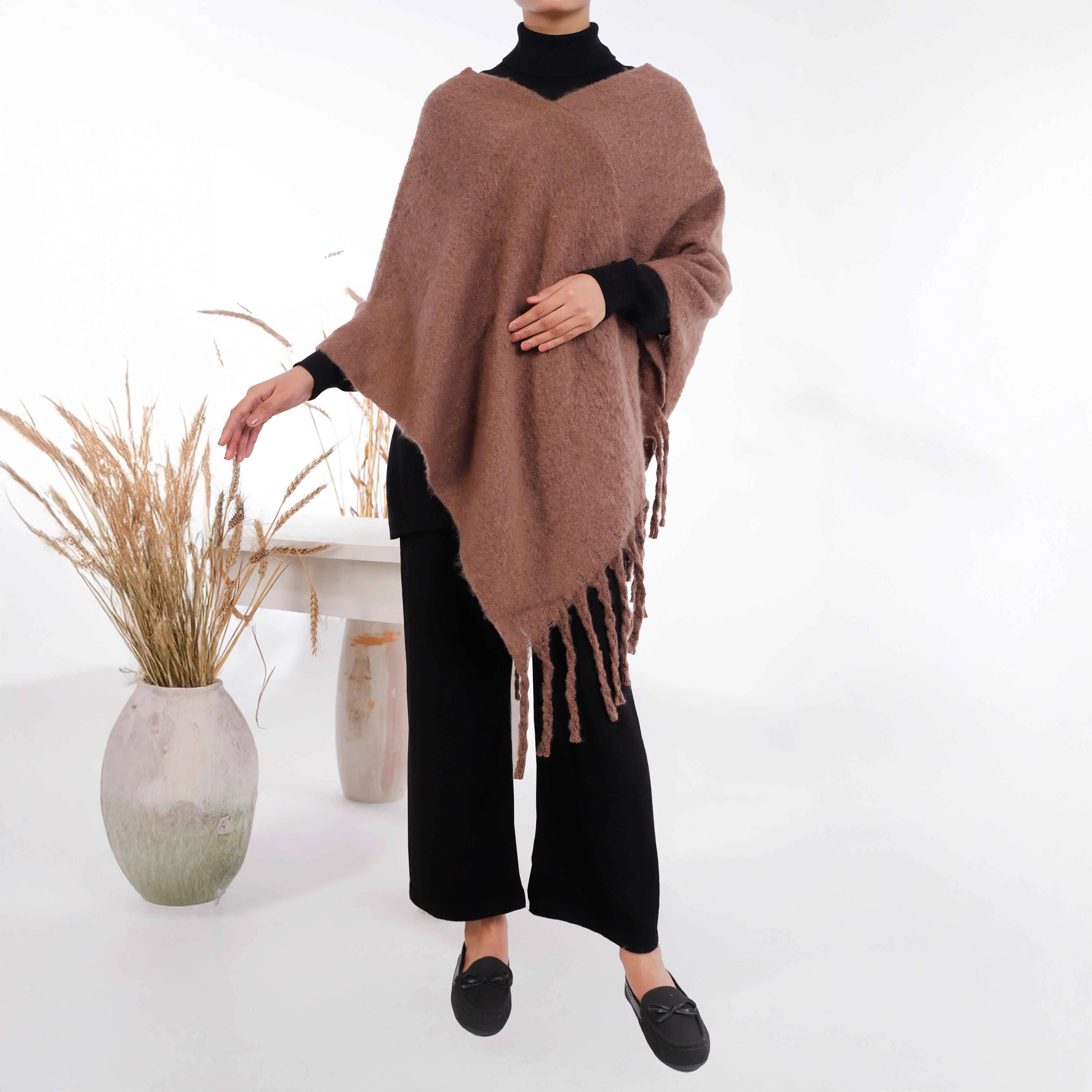 Brown Winter Acrylic Cape Shawl PW4907