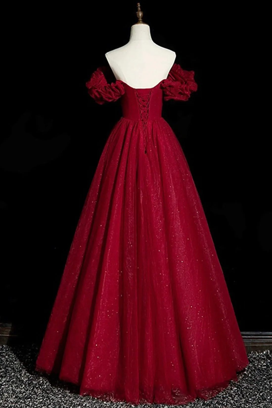 Burgundy Tulle Beads Long Prom Dress, Burgundy Backless Evening Party Dress