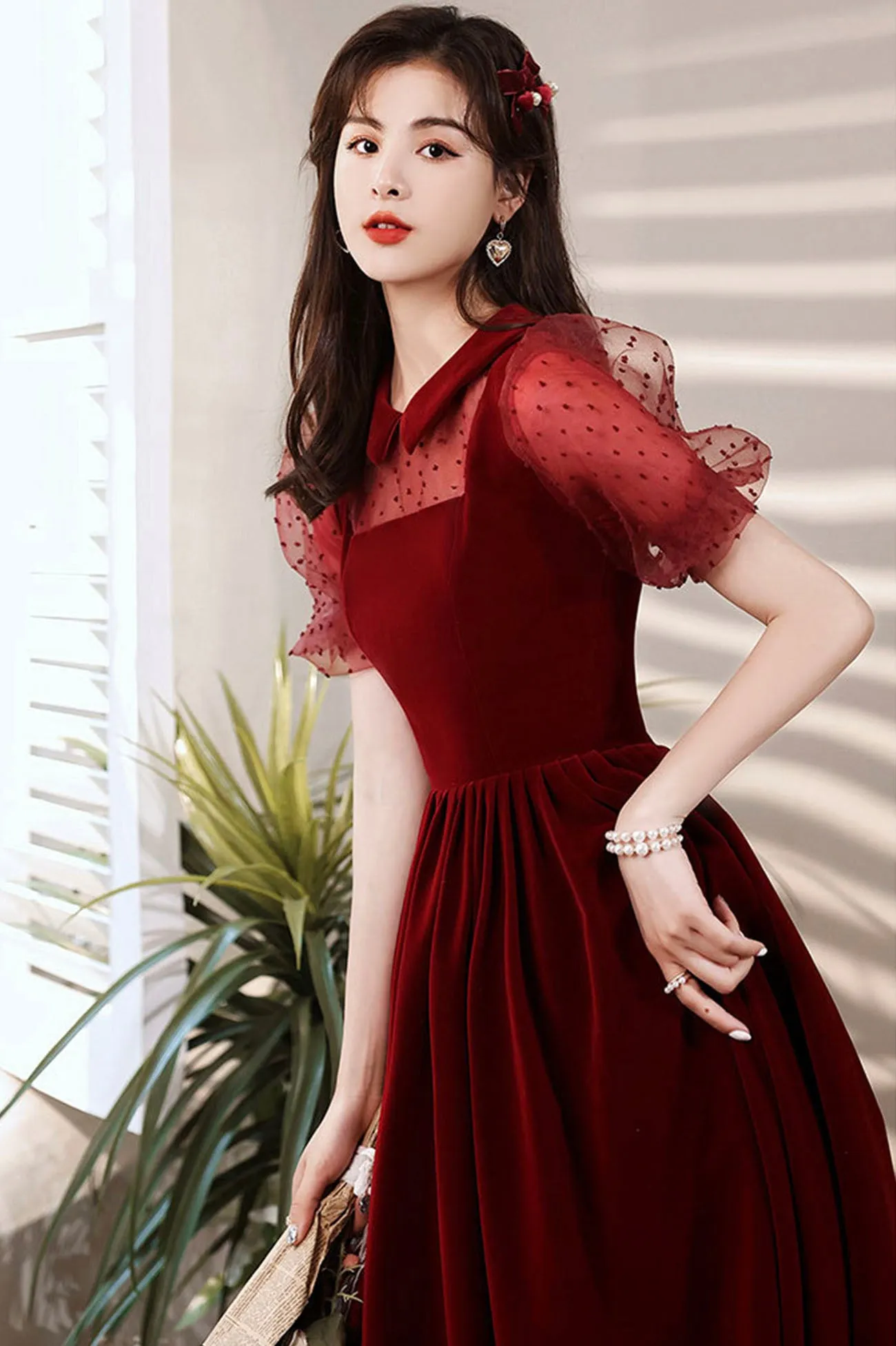 Burgundy Velvet Short A-Line Prom Dress