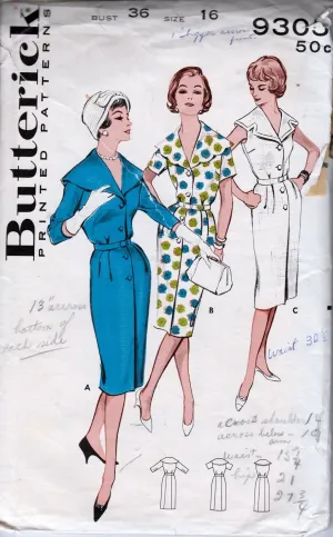 Butterick 9305 Vintage 1950's Sewing Pattern Ladies Sheath Dress Cape Collar