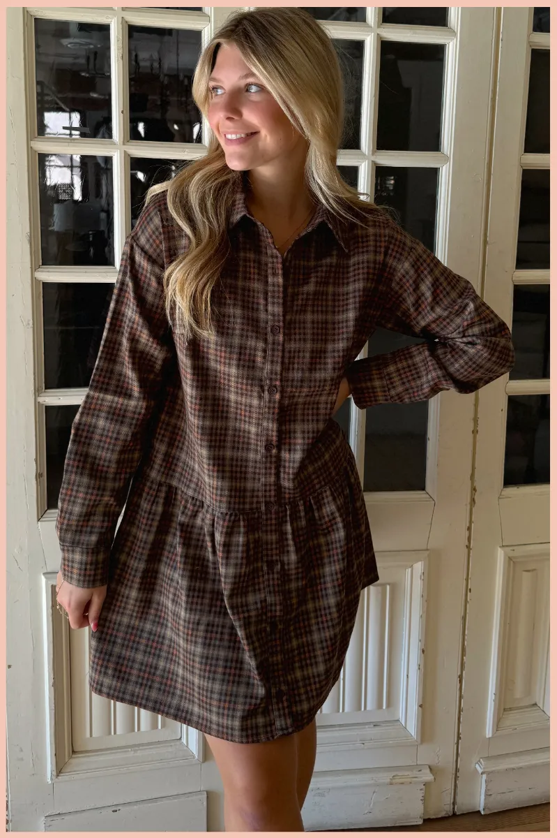 Button Down Plaid Dress   Pockets