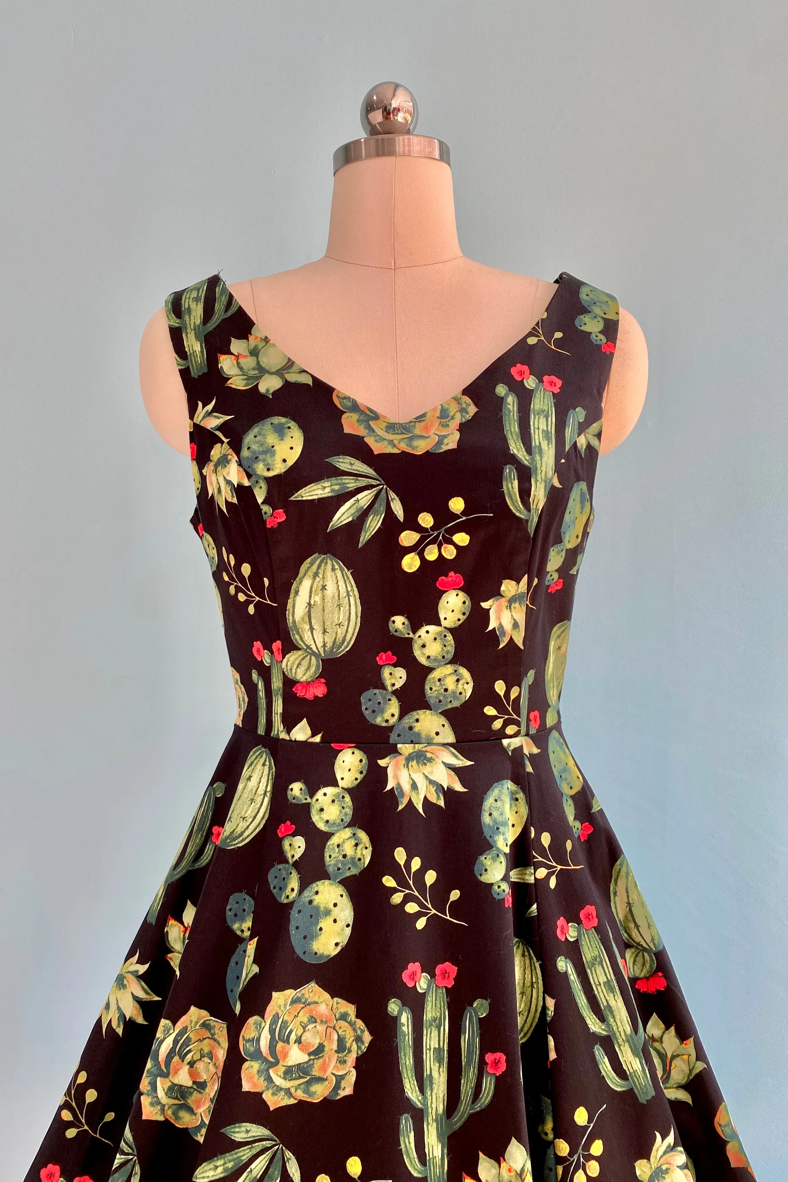 Cactus V-Neck Dress in Black by Eva Rose