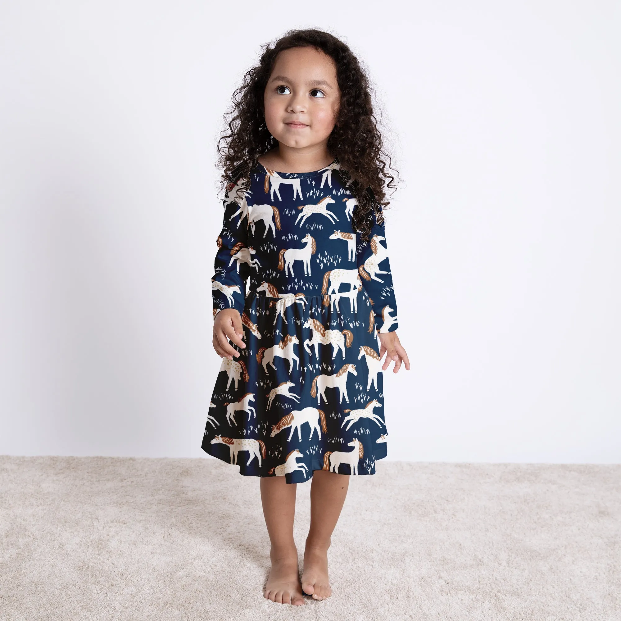 Calgary Dress - Horses Navy