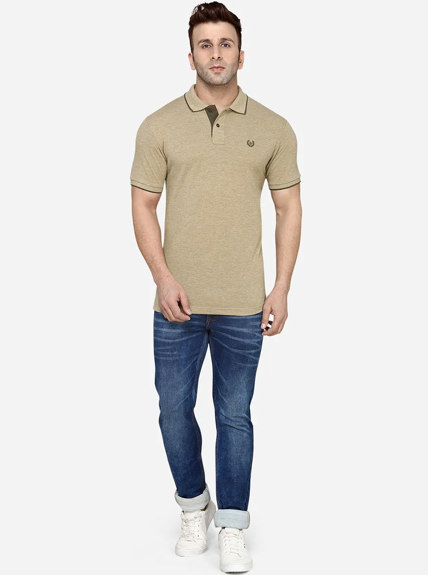 Camel Melange Solid Slim Fit Polo T-Shirt | Greenfibre