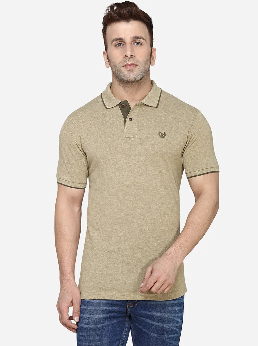 Camel Melange Solid Slim Fit Polo T-Shirt | Greenfibre