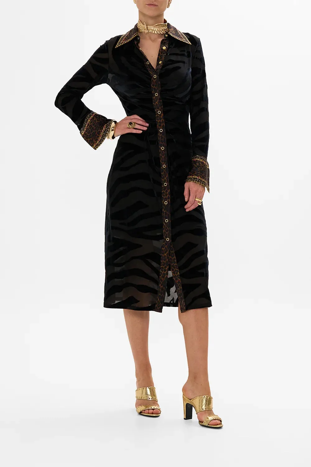 CAMILLA AMSTERGLAM STRETCH VELVET ANIMAL SHIRT DRESS