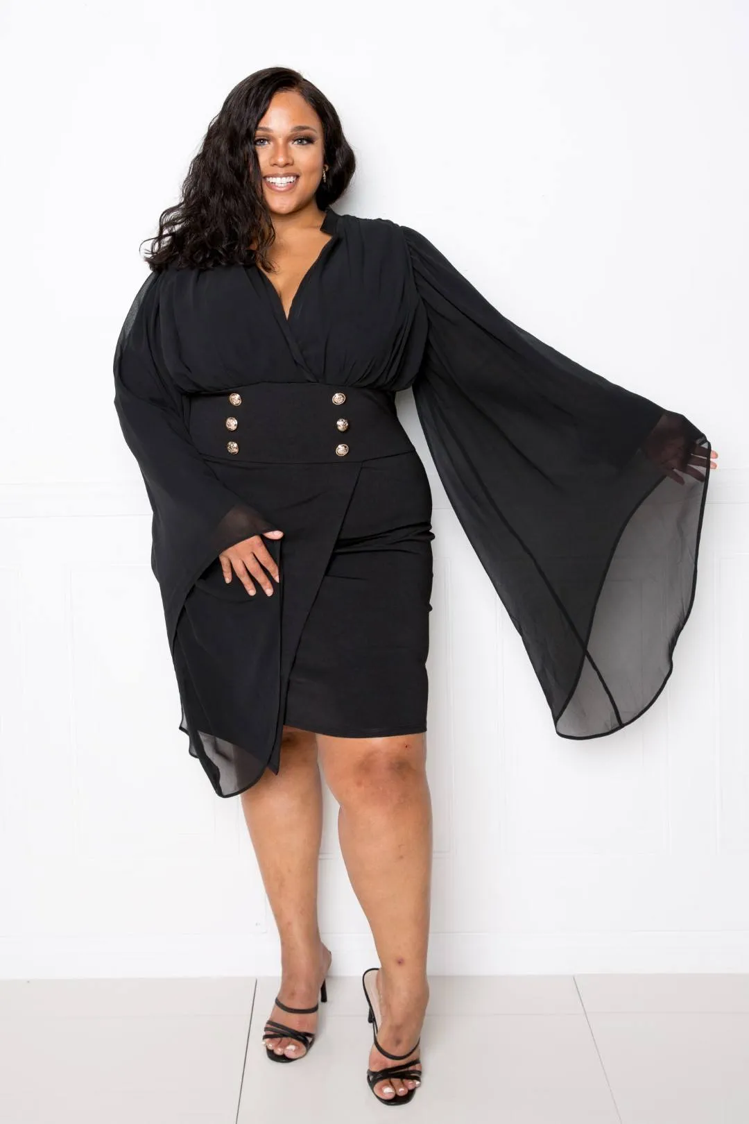 Cape Dress With Button Accent