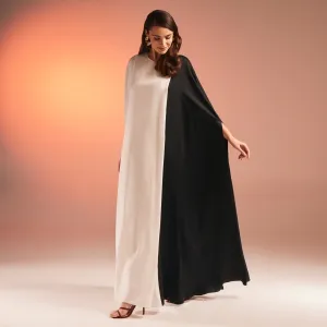 Cape-Effect Draped Satin Kaftan