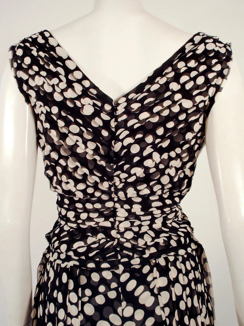 CAROLINA HERRERA Black & White Polka Dot Silk Chiffon Dress Size 8