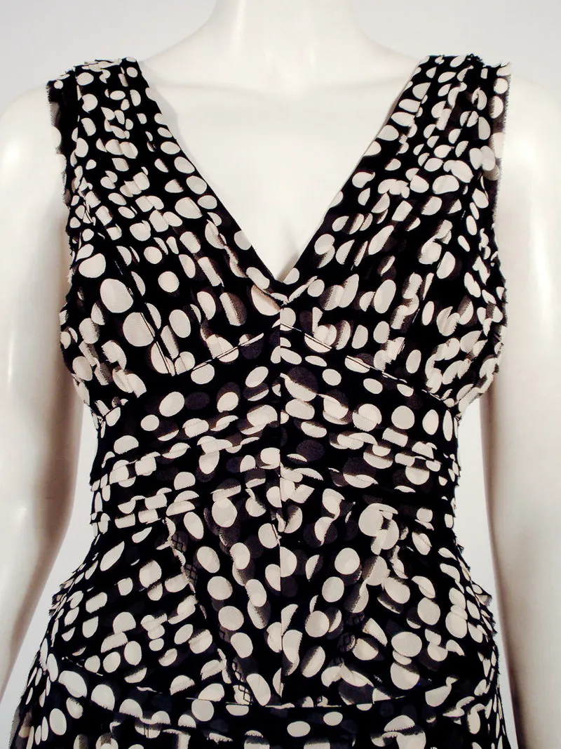 CAROLINA HERRERA Black & White Polka Dot Silk Chiffon Dress Size 8