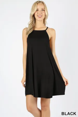 Casual high neck dropped armhole swing dress black