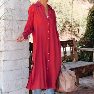 Casual Loose Wholesale Button Midi Shirt Dress