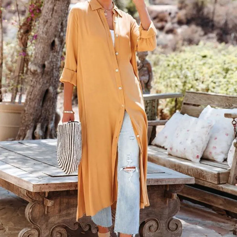 Casual Loose Wholesale Button Midi Shirt Dress