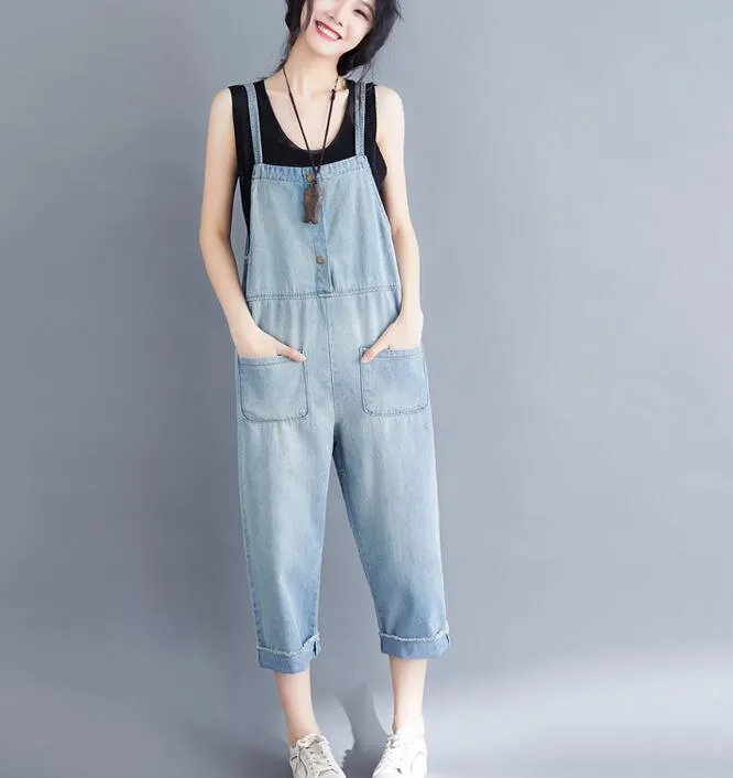 Casual Spring Black Denim Overall Women Jumpsuits PZ97251