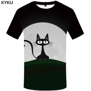 Cat T shirt Men Animal Tshirt Anime Moon T-shirt 3d Black Tshirts Print Harajuku T shirts Funny Mens Clothing Hip hop Unisex