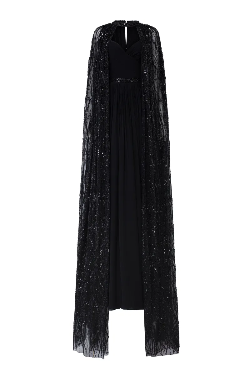 CELINA CRYSTAL LACE SEQUINS CAPE