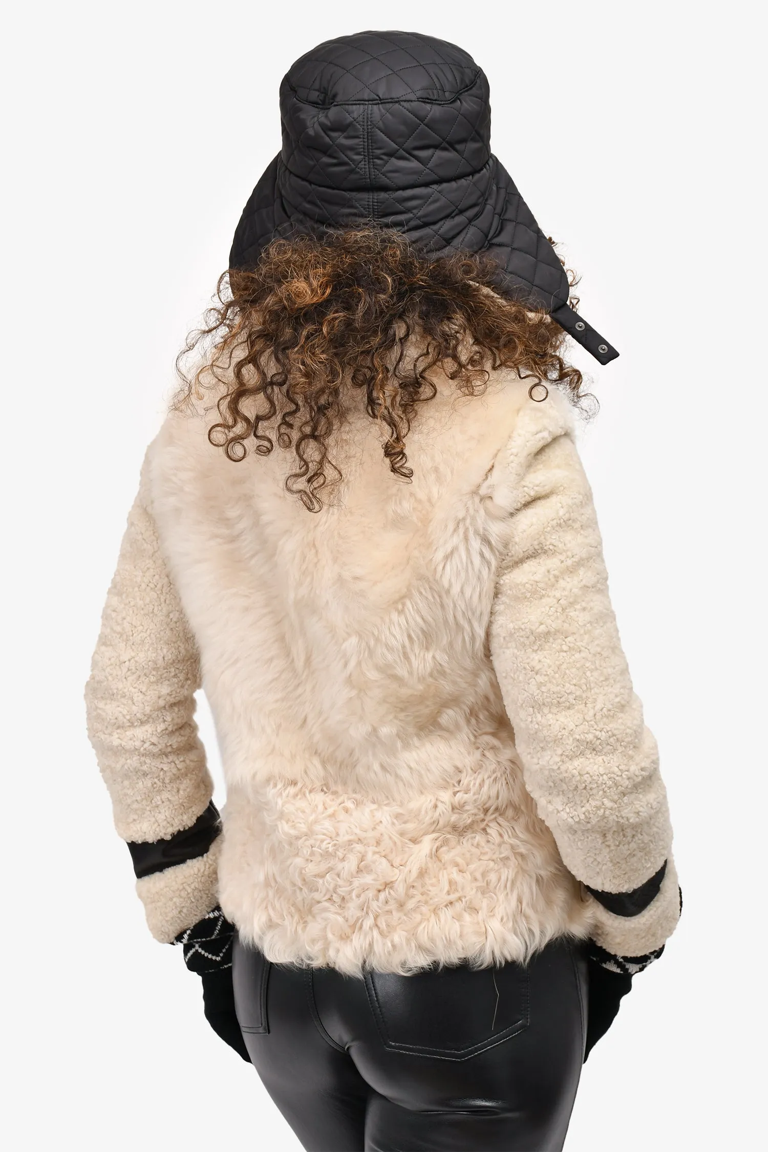 Celine Cream/Black Shearling Collared Zip-Up Jacket Size 38 (As Is)