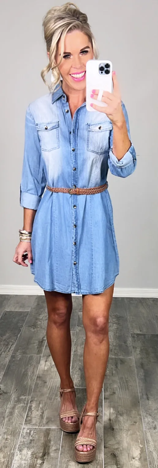 Chambray Belted Dress