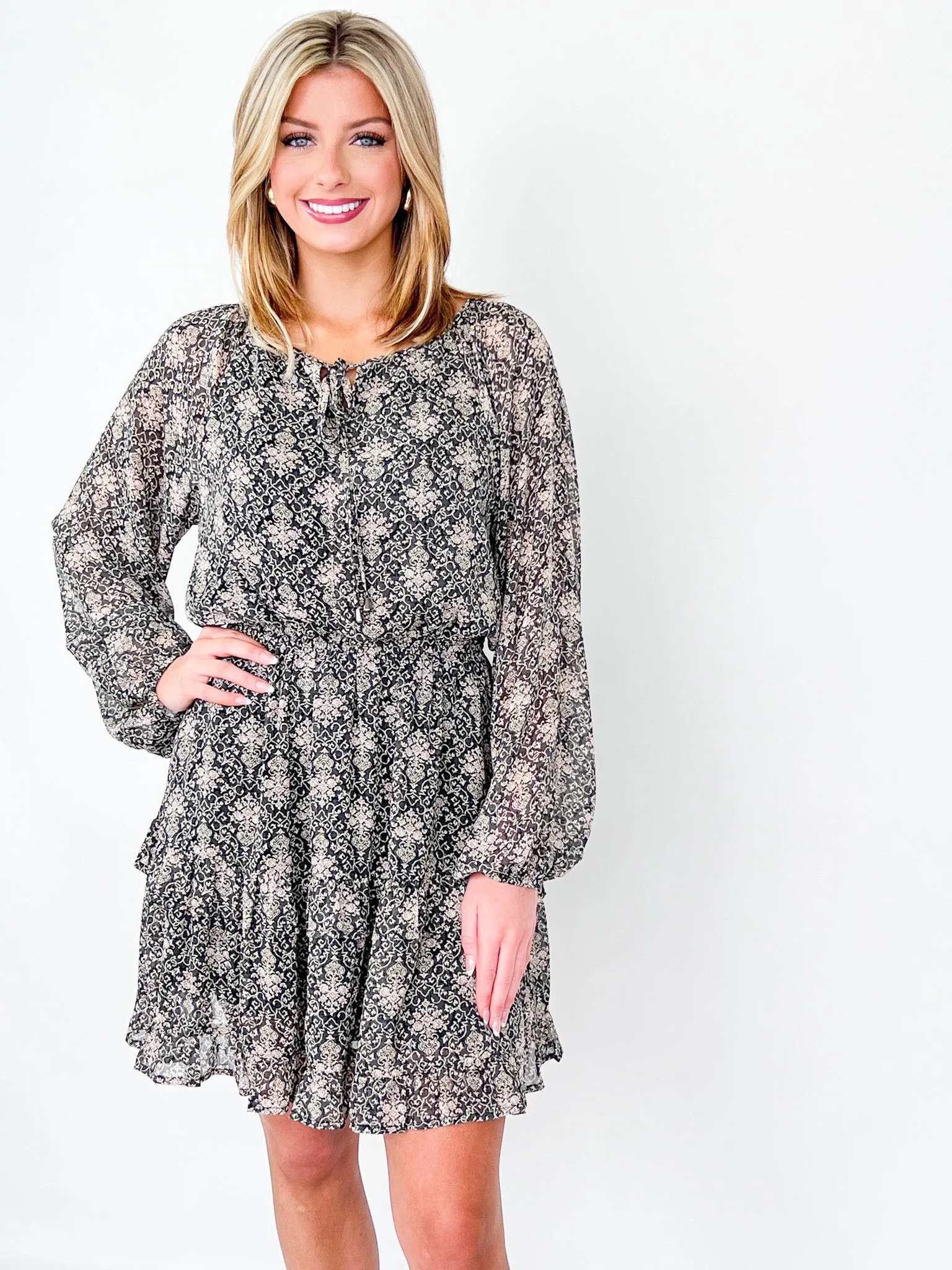 Charlotte - Printed Long Sleeve Tiered Dress