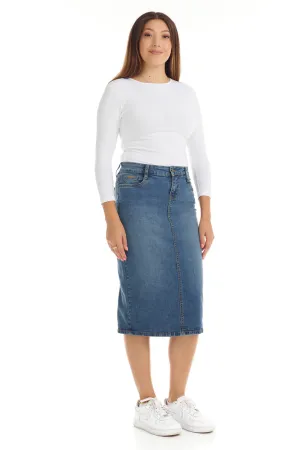 Classic Blue Jean Below Knee Midi Pencil Skirt for Women 'Milan'