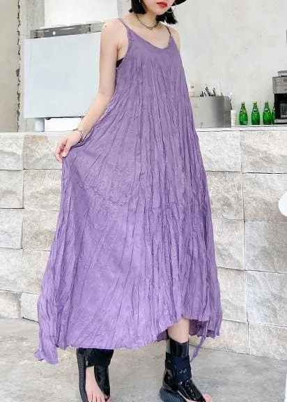 Classy Spaghetti Strap drawstring cotton summer dresses Runway purple A Line Dresses