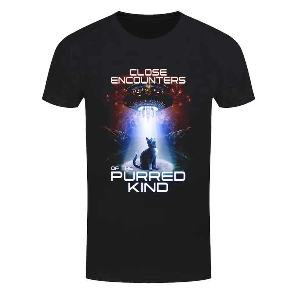 Close Encounters of the Purred Kind Black Heavyweight Unisex Crewneck T-shirt