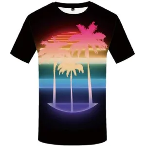 Coconut Tree T shirts Men Colorful Shirt Print Black T-shirts Graphic Art Tshirt Anime Abstract T shirts Funny Short Sleeve