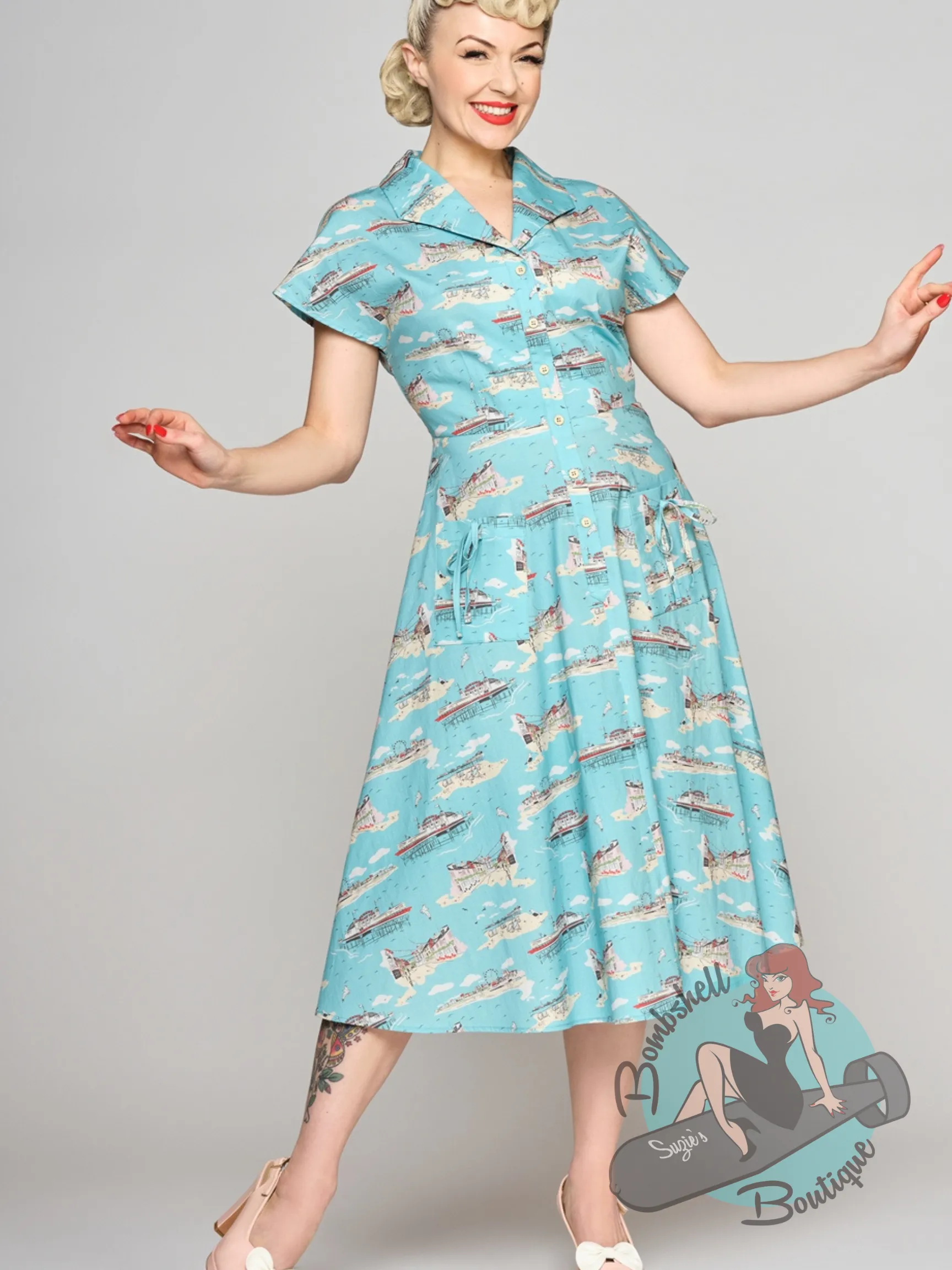 Collectif Liza Brighton Postcard Swing Dress