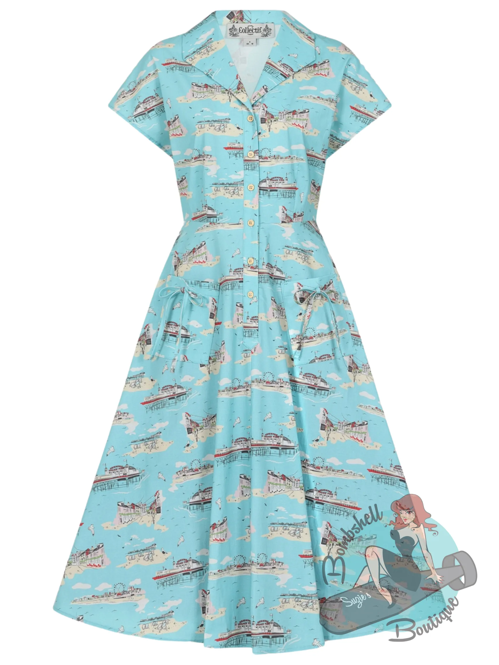 Collectif Liza Brighton Postcard Swing Dress