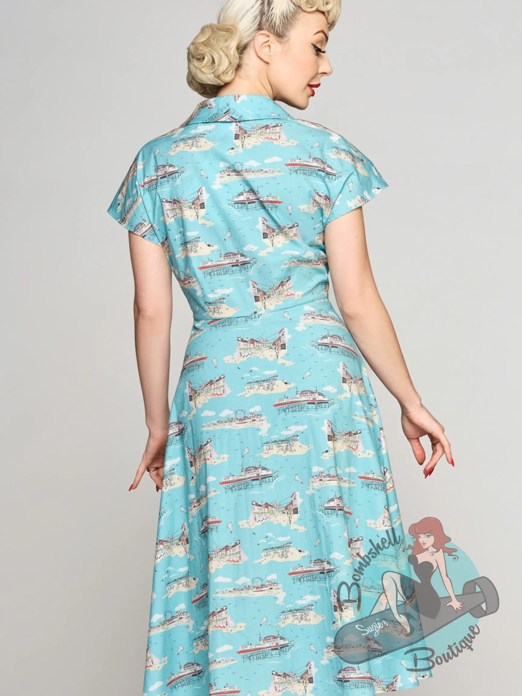 Collectif Liza Brighton Postcard Swing Dress