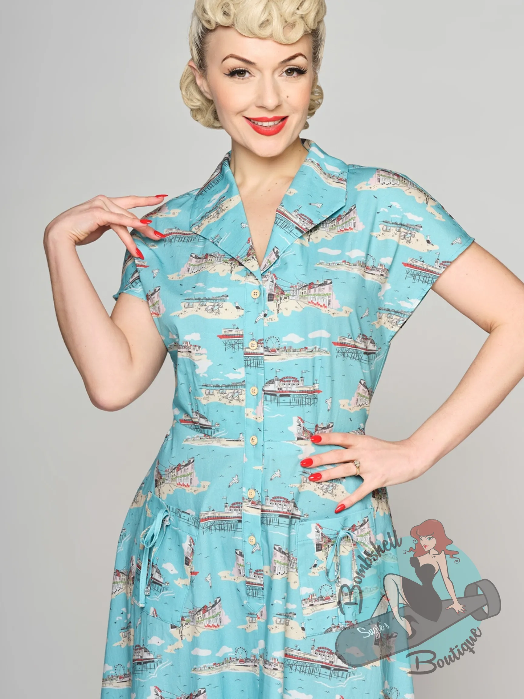 Collectif Liza Brighton Postcard Swing Dress