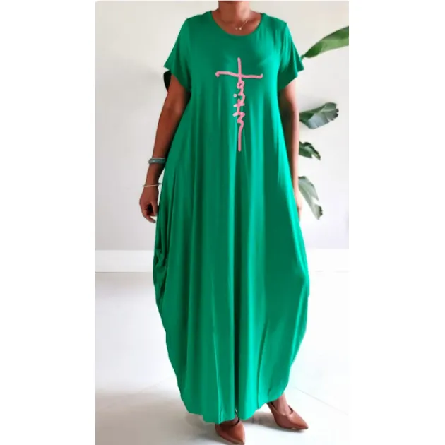 Comfortable Pink & Green Bubble Jersey Dress, Maxi Dress , Faith Dress