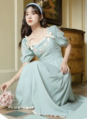 Coquette Bow Tie Embroidery Dress