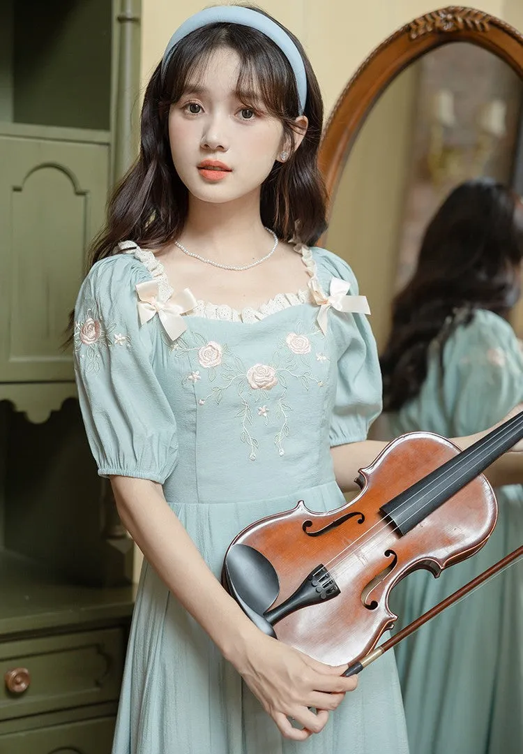 Coquette Bow Tie Embroidery Dress