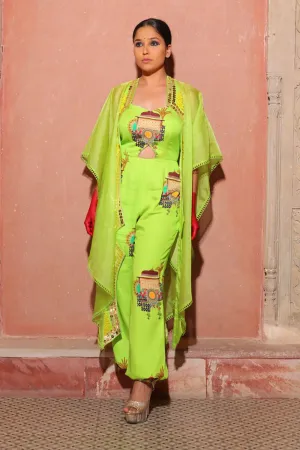 Coral Green Cape With Jumpsuit