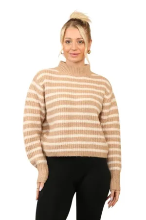 Cosy Striped Jumper with Mock Neck – Soft Acrylic Knit